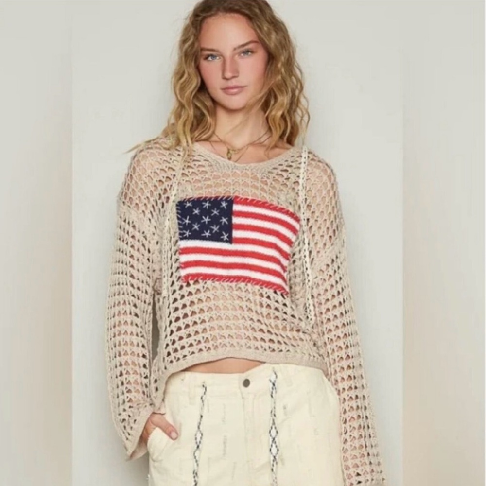 American FLAG Hooded Boho Sweater